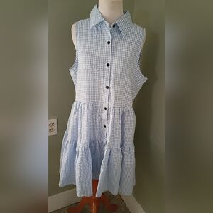NWT Blue Gingham Midi Dress M Medium